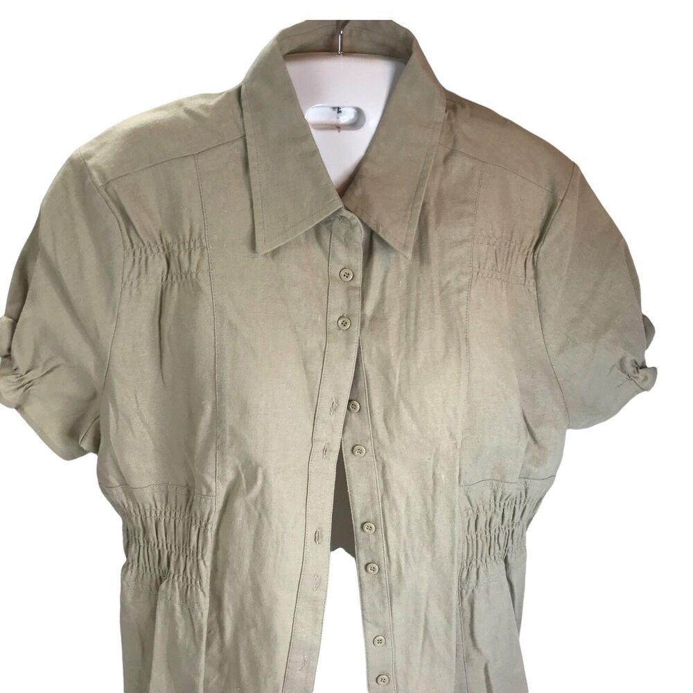 MG Originals Paris New York Beige Khaki Top peasant Blouse linen blend 14